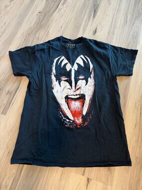 Kiss Tongue Face Shirt Men's Medium Black Rock Band Portrait Graphic Tee